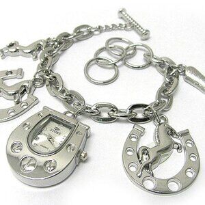 Arabian Horse Charm Clock Boot Horseshoe Ring Toggle Bracelet 7-9" Adjustable
